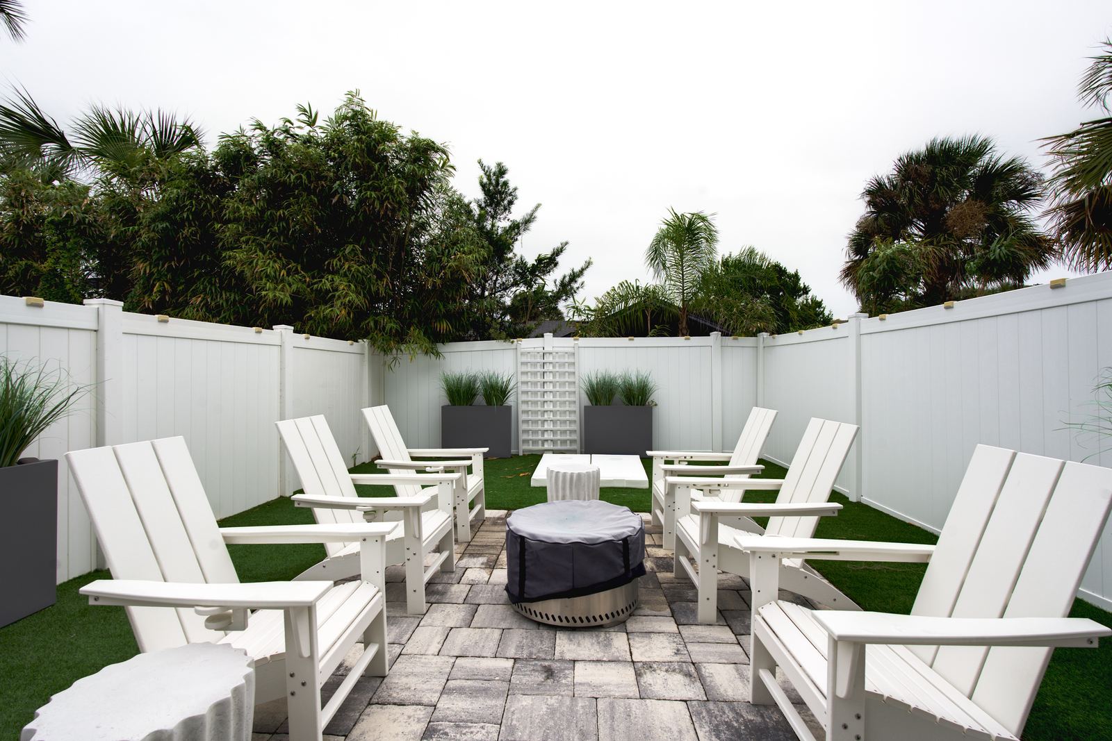 Backyard fire pit seating area