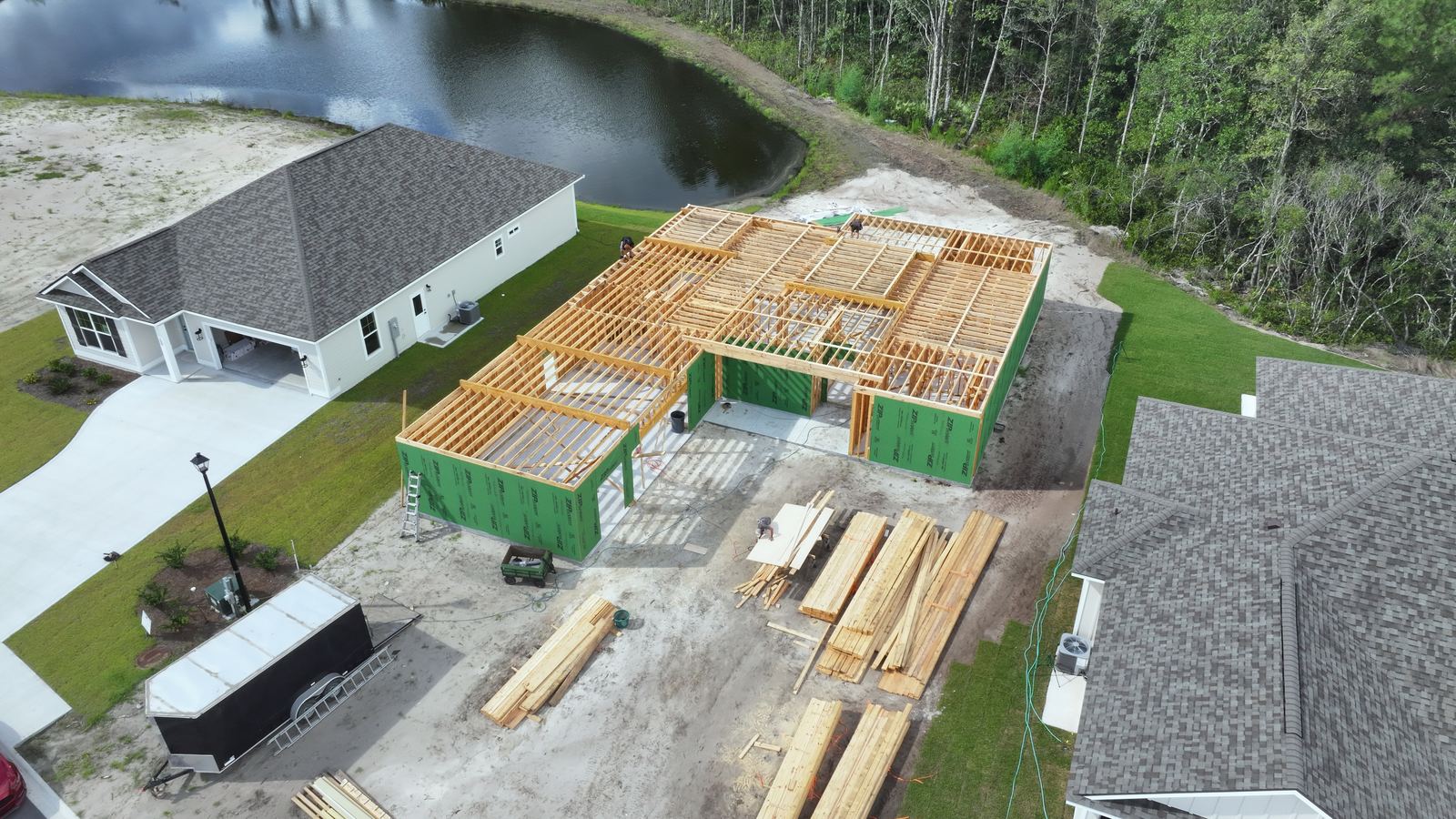 House under construction at the framing stage